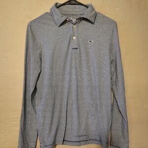 Vineyard Vines Edgartown Polo Stripe Long Sleeve Sz. L Navy Blue And White